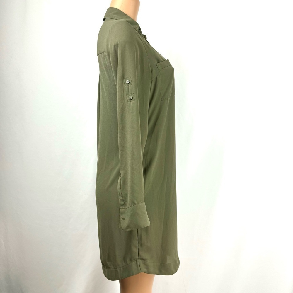 Express Women’s Sz S Shirt Dress Olive Green Knee Length Lined Long Sleeve EUC! - Picture 3 of 12
